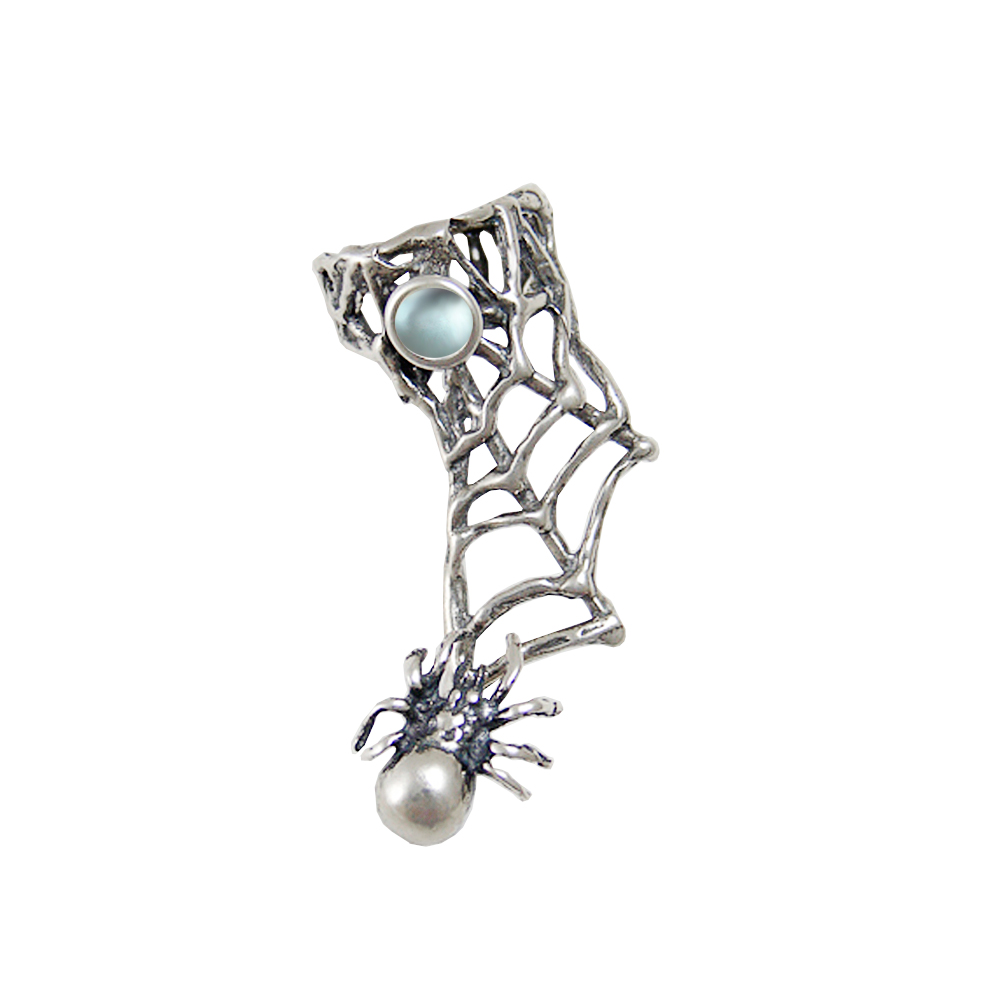 Sterling Silver Spider Web Ear Cuff With Blue Topaz